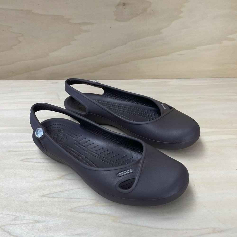 Crocs Womens Kadee Ballet Flats Slip On Sling Back Shoes Diamond Gem Brown Sz 8